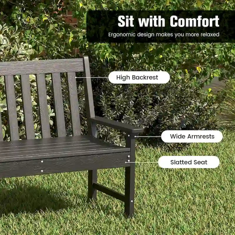 Gymax Garden Bench All-Weather HDPE 2-Person Outdoor Bench for Front