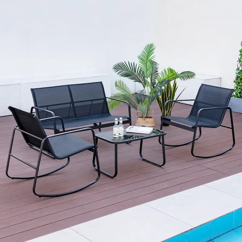 Gymax 4 Piece Rocking Bistro Set Patio Furniture Set w/ Loveseat 2