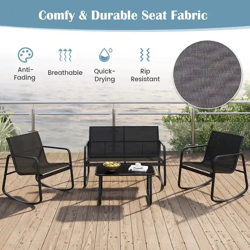 Gymax 4 Piece Rocking Bistro Set Patio Furniture Set w/ Loveseat 2