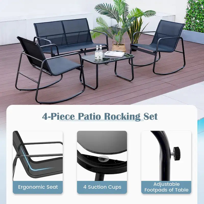 Gymax 4 Piece Rocking Bistro Set Patio Furniture Set w/ Loveseat 2