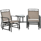 Outdoor Glider Chairs with Coffee Table, Patio 2-Seat Rocking Chair Swing with Breathable Sling for Backyard, Garden, Porch