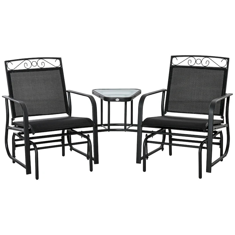 Outdoor Glider Chairs with Coffee Table, Patio 2-Seat Rocking Chair Swing with Breathable Sling for Backyard, Garden, Porch