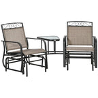 Outdoor Glider Chairs with Coffee Table, Patio 2-Seat Rocking Chair Swing with Breathable Sling for Backyard, Garden, Porch