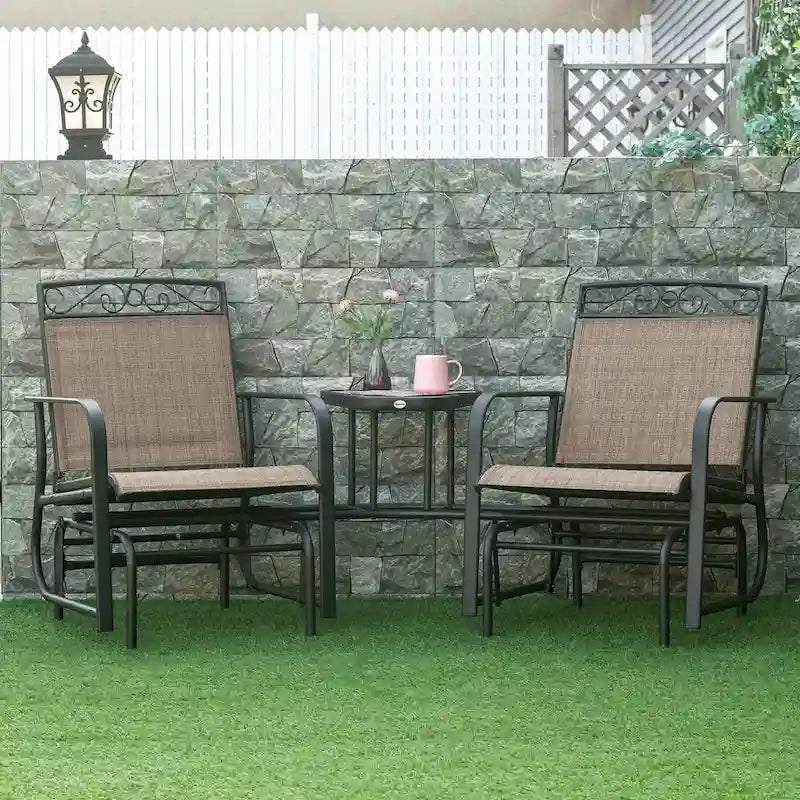 Outdoor Glider Chairs with Coffee Table, Patio 2-Seat Rocking Chair Swing with Breathable Sling for Backyard, Garden, Porch