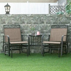 Outdoor Glider Chairs with Coffee Table, Patio 2-Seat Rocking Chair Swing with Breathable Sling for Backyard, Garden, Porch