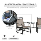 Outdoor Glider Chairs with Coffee Table, Patio 2-Seat Rocking Chair Swing with Breathable Sling for Backyard, Garden, Porch
