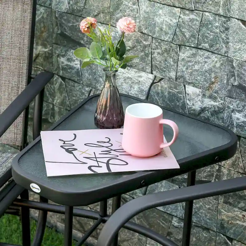 Outdoor Glider Chairs with Coffee Table, Patio 2-Seat Rocking Chair Swing with Breathable Sling for Backyard, Garden, Porch