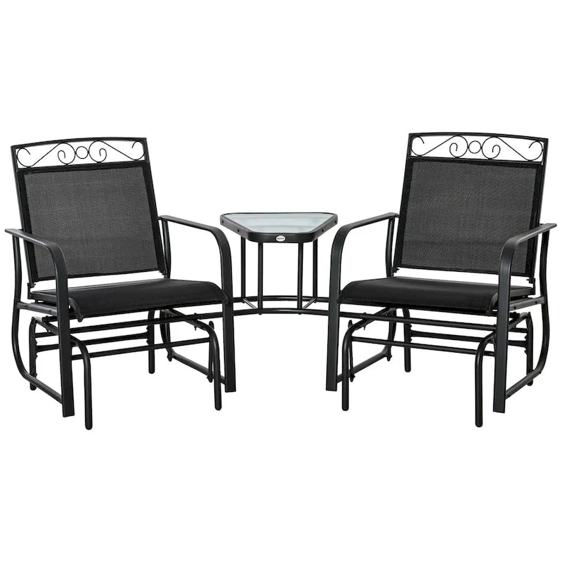 Outdoor Glider Chairs with Coffee Table, Patio 2-Seat Rocking Chair Swing with Breathable Sling for Backyard, Garden, Porch