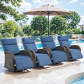Pocassy 4PCS Versatile Outdoor Recliner Chair with Blue Cushion