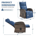 Pocassy 4PCS Versatile Outdoor Recliner Chair with Blue Cushion