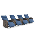 Pocassy 4PCS Versatile Outdoor Recliner Chair with Blue Cushion