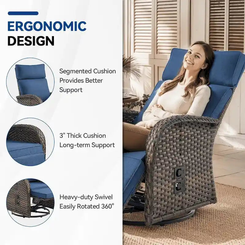 Pocassy 4PCS Versatile Outdoor Recliner Chair with Blue Cushion