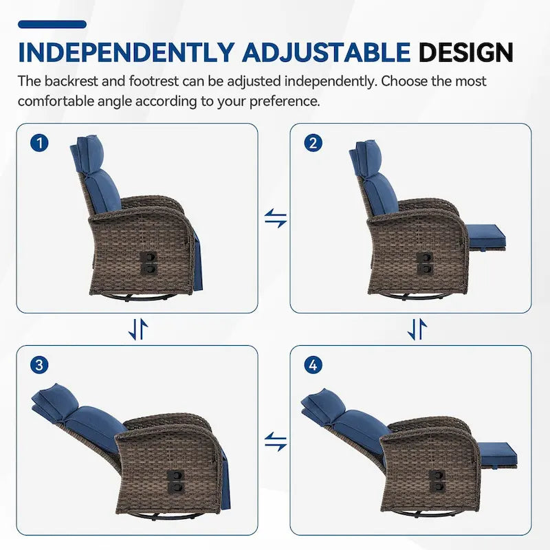 Pocassy 4PCS Versatile Outdoor Recliner Chair with Blue Cushion