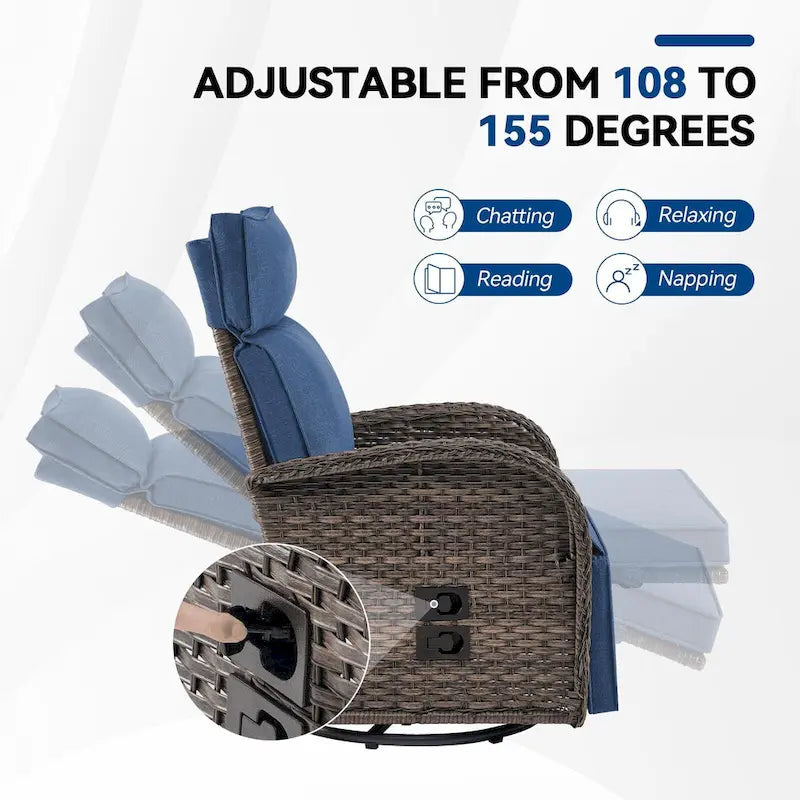 Pocassy 2PCS Versatile Outdoor Recliner Chair Blue Cushion