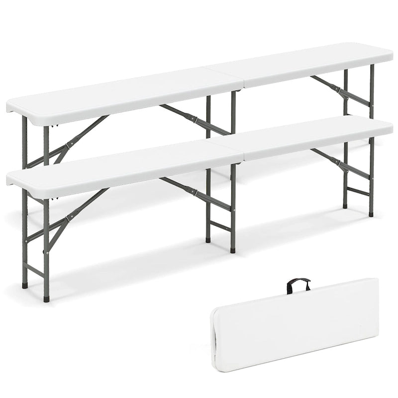 Gymax 2PCS 6 ft Plastic Folding Bench w/ 1320 LBS Capacity Handle &