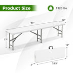 Gymax 2PCS 6 ft Plastic Folding Bench w/ 1320 LBS Capacity Handle &