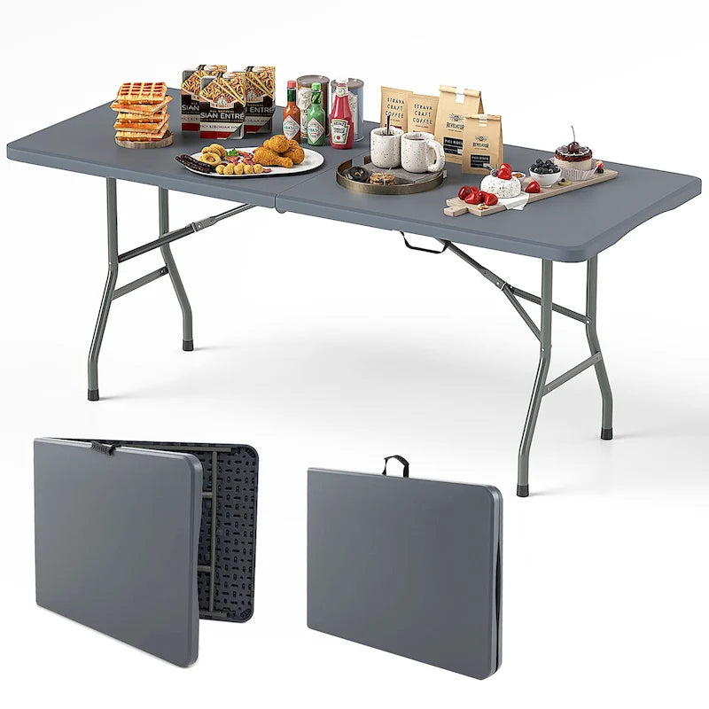 Gymax 6 ft Portable Folding Table w/HDPE Tabletop Safe Lock Mechanism