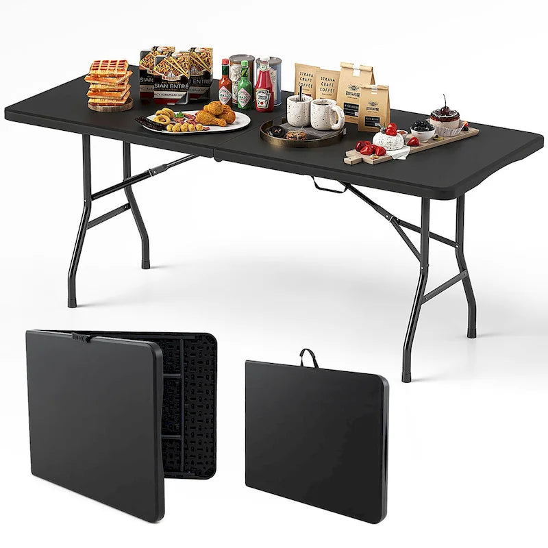 Gymax 6 ft Portable Folding Table w/HDPE Tabletop Safe Lock Mechanism
