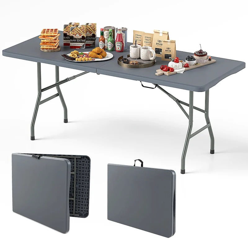 Gymax 6 ft Portable Folding Table w/HDPE Tabletop Safe Lock Mechanism