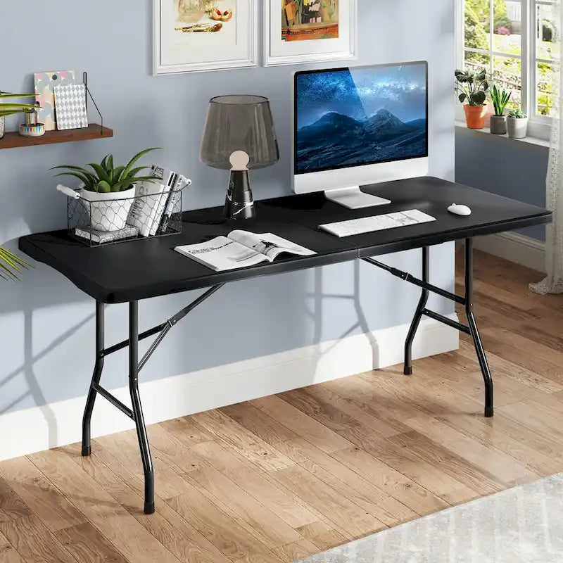 Gymax 6 ft Portable Folding Table w/HDPE Tabletop Safe Lock Mechanism