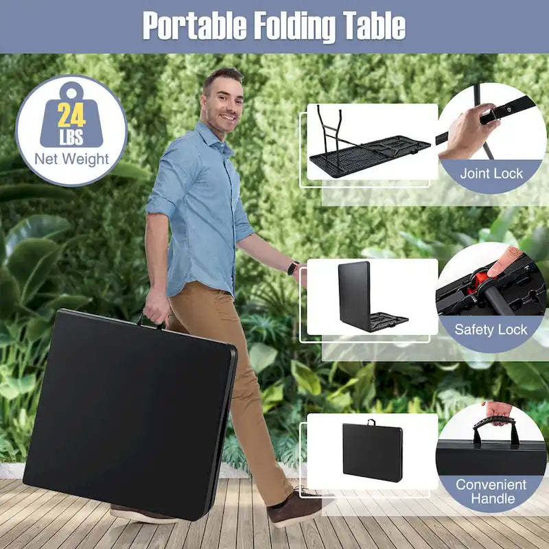 Gymax 6 ft Portable Folding Table w/HDPE Tabletop Safe Lock Mechanism