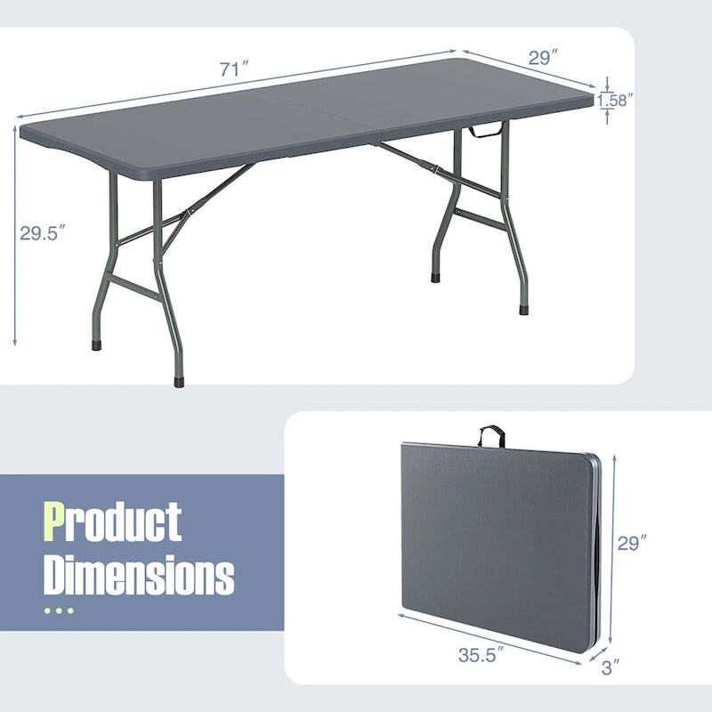 Gymax 6 ft Portable Folding Table w/HDPE Tabletop Safe Lock Mechanism