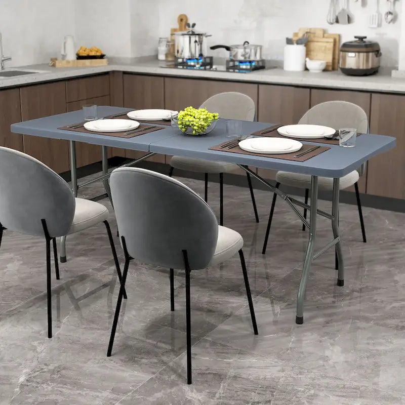 Gymax 6 ft Portable Folding Table w/HDPE Tabletop Safe Lock Mechanism
