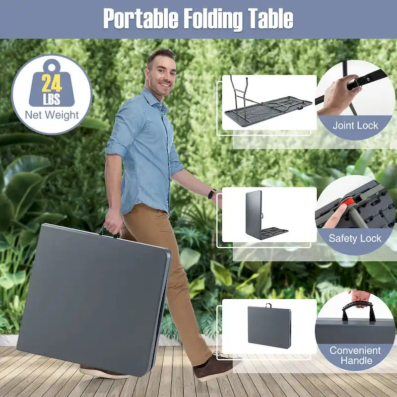Gymax 6 ft Portable Folding Table w/HDPE Tabletop Safe Lock Mechanism