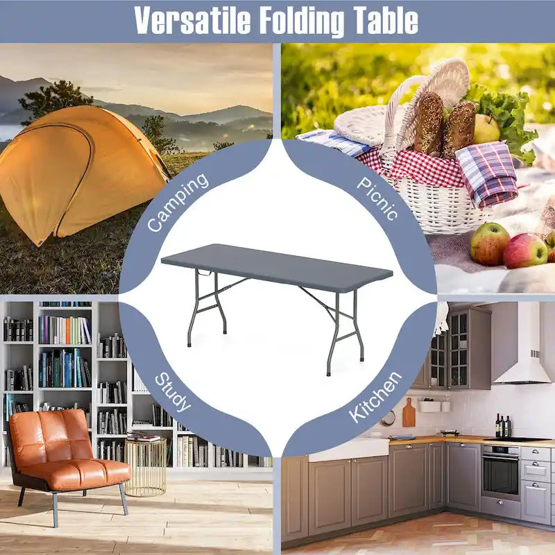 Gymax 6 ft Portable Folding Table w/HDPE Tabletop Safe Lock Mechanism