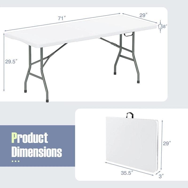 Gymax 6 ft Portable Folding Table w/HDPE Tabletop Safe Lock Mechanism