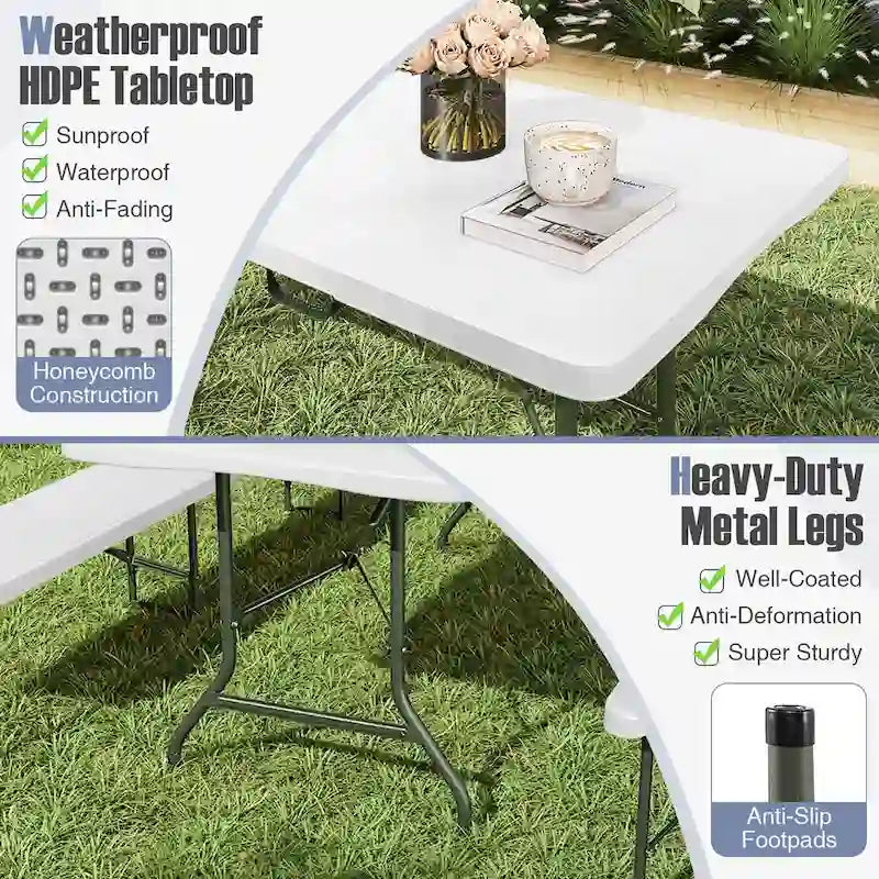 Gymax 6 ft Portable Folding Table w/HDPE Tabletop Safe Lock Mechanism