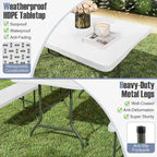 Gymax 6 ft Portable Folding Table w/HDPE Tabletop Safe Lock Mechanism