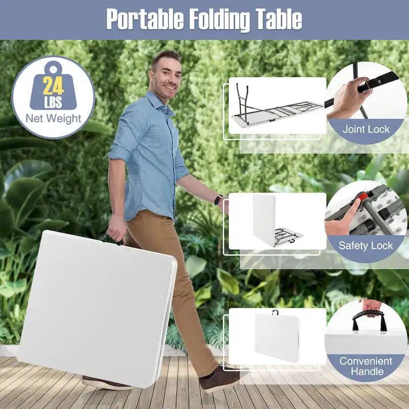 Gymax 6 ft Portable Folding Table w/HDPE Tabletop Safe Lock Mechanism