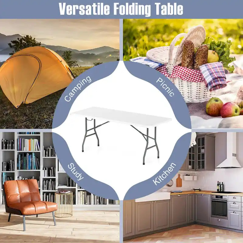 Gymax 6 ft Portable Folding Table w/HDPE Tabletop Safe Lock Mechanism