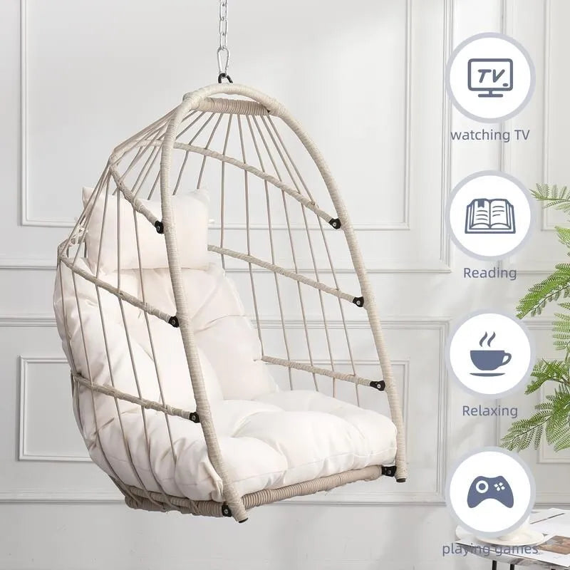 Rattan Egg Swing Chair  PE Wicker Hanging Chair For Garden, Patio & Outdoor Relaxation - 28.34in. W X40.50in.DX22.00in. H