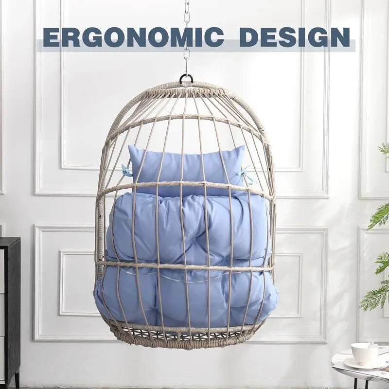 Rattan Egg Swing Chair  PE Wicker Hanging Chair For Garden, Patio & Outdoor Relaxation - 28.34in. W X40.50in.DX22.00in. H