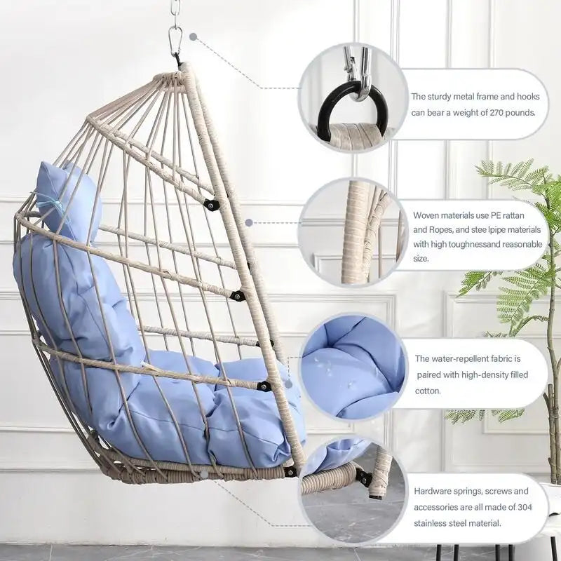 Rattan Egg Swing Chair  PE Wicker Hanging Chair For Garden, Patio & Outdoor Relaxation - 28.34in. W X40.50in.DX22.00in. H