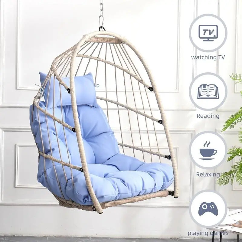 Rattan Egg Swing Chair  PE Wicker Hanging Chair For Garden, Patio & Outdoor Relaxation - 28.34in. W X40.50in.DX22.00in. H