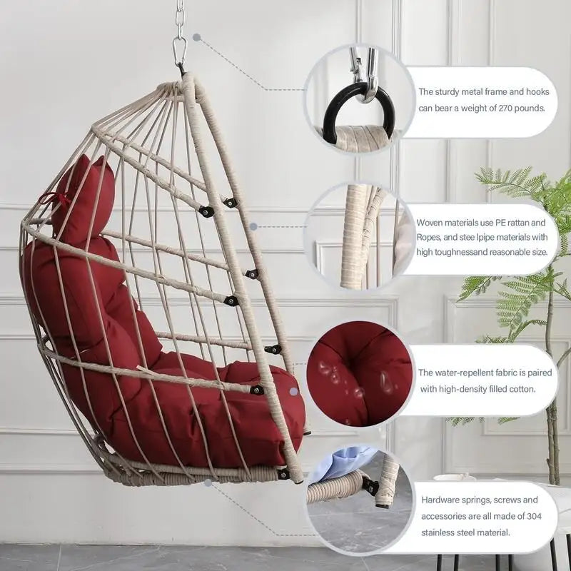 Rattan Egg Swing Chair  PE Wicker Hanging Chair For Garden, Patio & Outdoor Relaxation - 28.34in. W X40.50in.DX22.00in. H