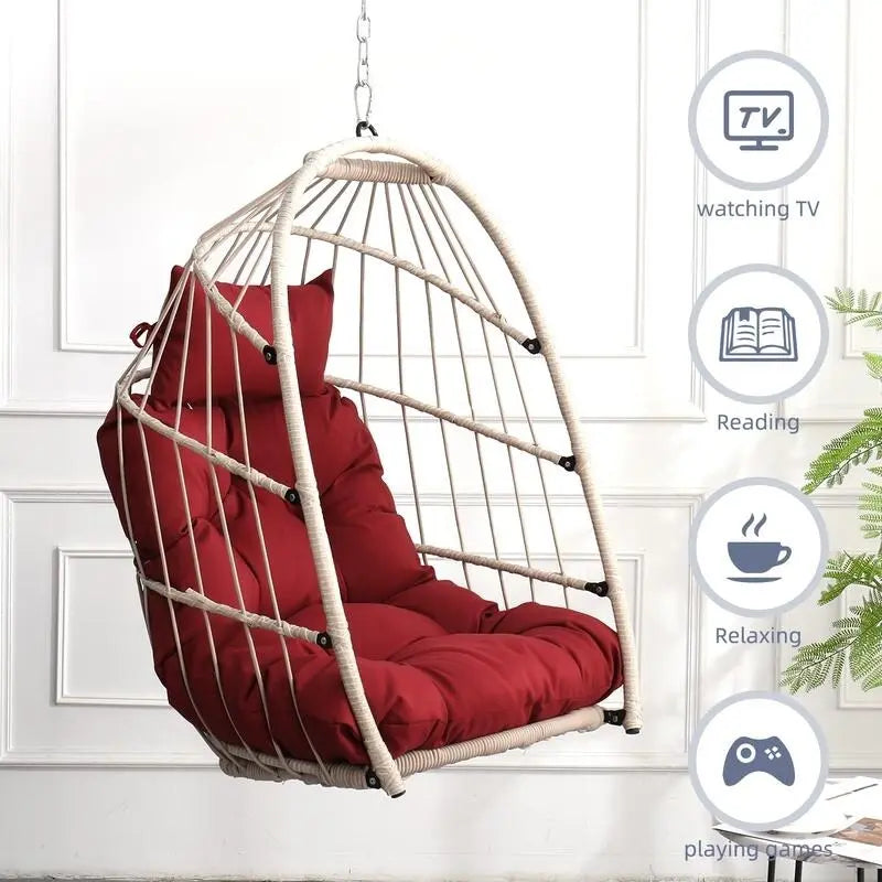 Rattan Egg Swing Chair  PE Wicker Hanging Chair For Garden, Patio & Outdoor Relaxation - 28.34in. W X40.50in.DX22.00in. H