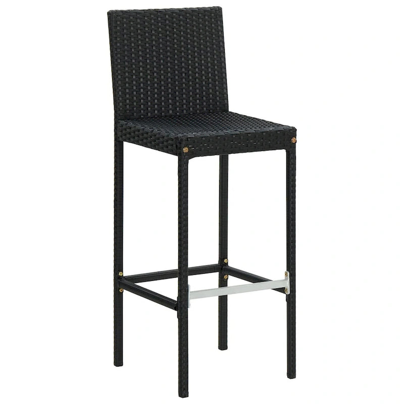 Nyra Garden Barstool Chair Set of 4, White Cushions, Black Rattan