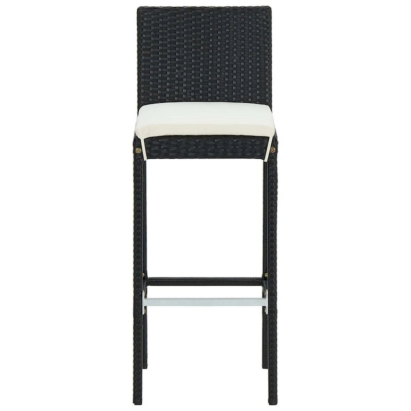 Nyra Garden Barstool Chair Set of 4, White Cushions, Black Rattan
