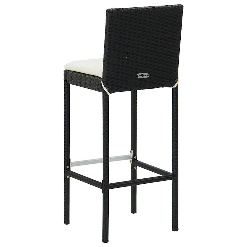 Nyra Garden Barstool Chair Set of 4, White Cushions, Black Rattan