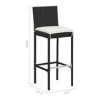 Nyra Garden Barstool Chair Set of 4, White Cushions, Black Rattan