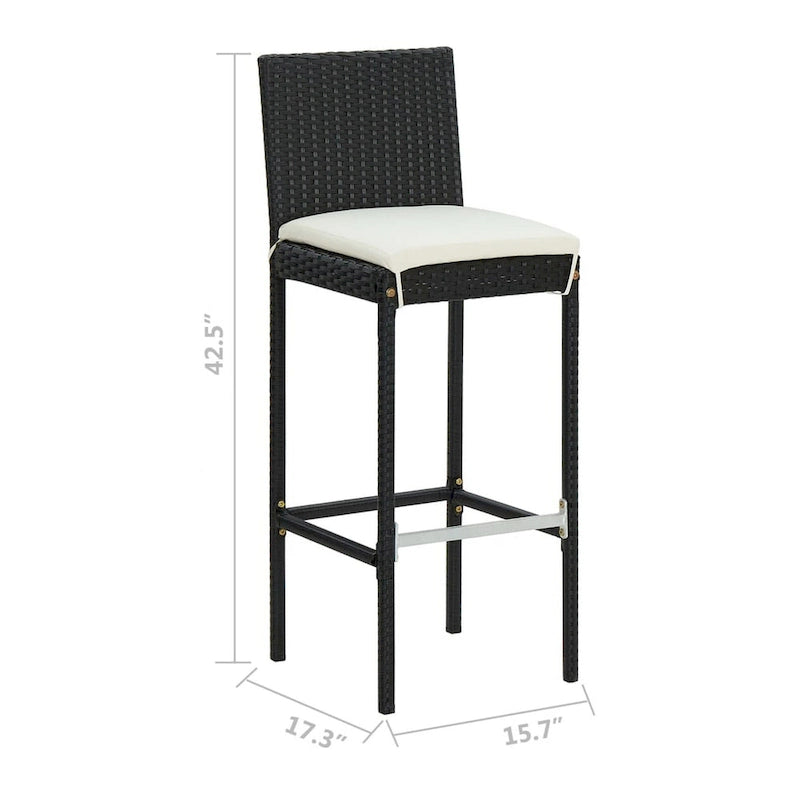 Nyra Garden Barstool Chair Set of 4, White Cushions, Black Rattan