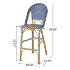 Meso Outdoor Barstool Chair Set of 2, White Blue Wicker Woven, Brown