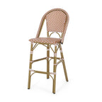 46 Inch Outdoor Barstool Chair Set of 2, Red White Brown Woven Wicker