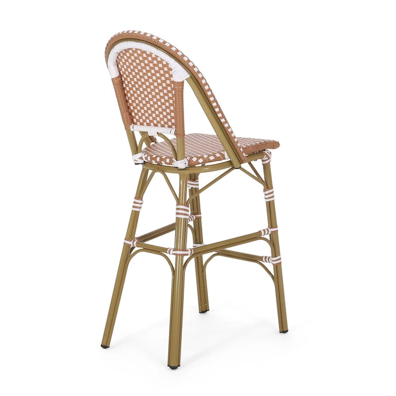 46 Inch Outdoor Barstool Chair Set of 2, Red White Brown Woven Wicker