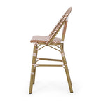 46 Inch Outdoor Barstool Chair Set of 2, Red White Brown Woven Wicker
