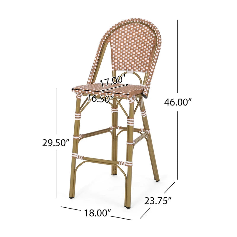 46 Inch Outdoor Barstool Chair Set of 2, Red White Brown Woven Wicker